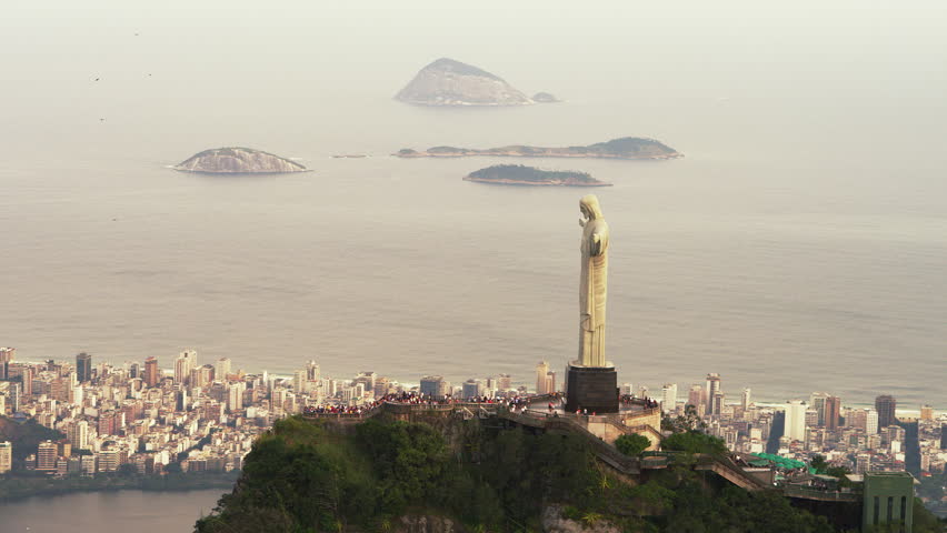 RIO DE JANEIRO, BRAZIL - CIRCA JUNE 2013: Aerial footage of Christ the Redeemer
