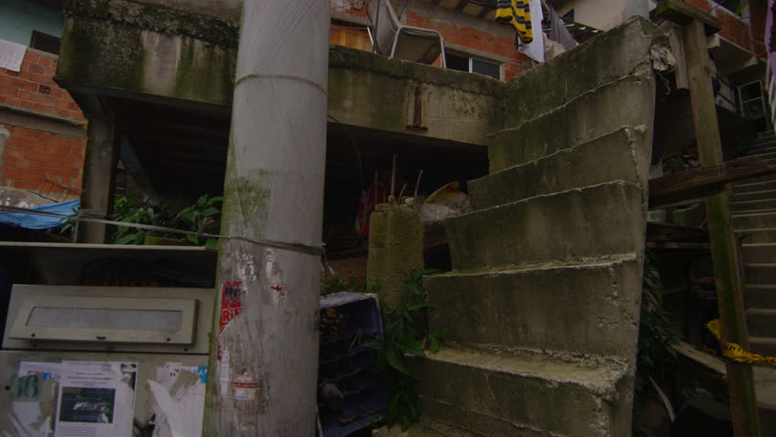 Slow motion shot inside favela neighborhood in Rio de Janeiro, Brazil