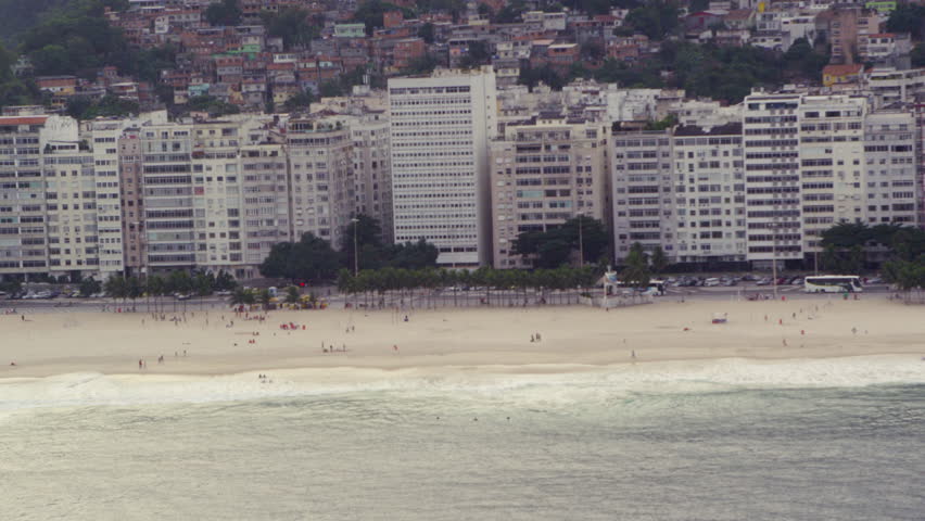 Distant shot of the beach in Rio de Janeiro, Brazil