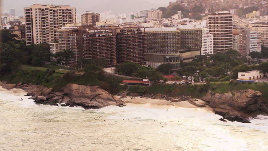 Aerial shot of Rio de Janeiro, Brazil coast with lens flare
