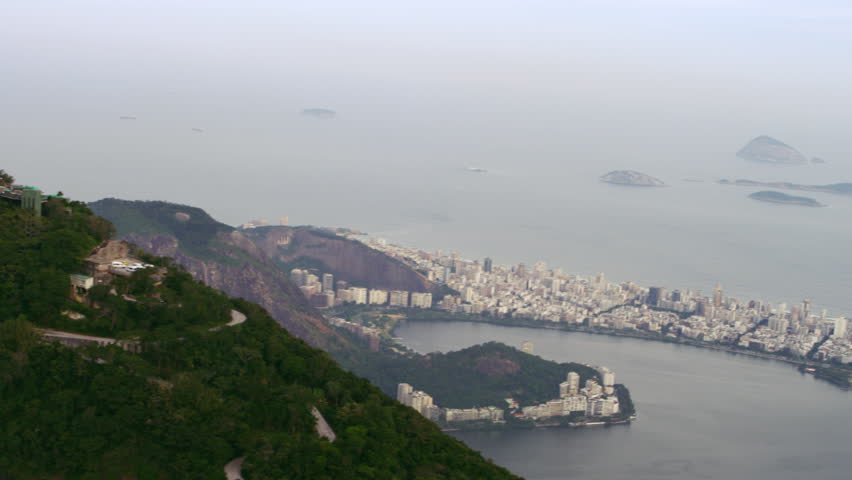Aerial view of famous and reverent Corcovado mountina with back of Christ