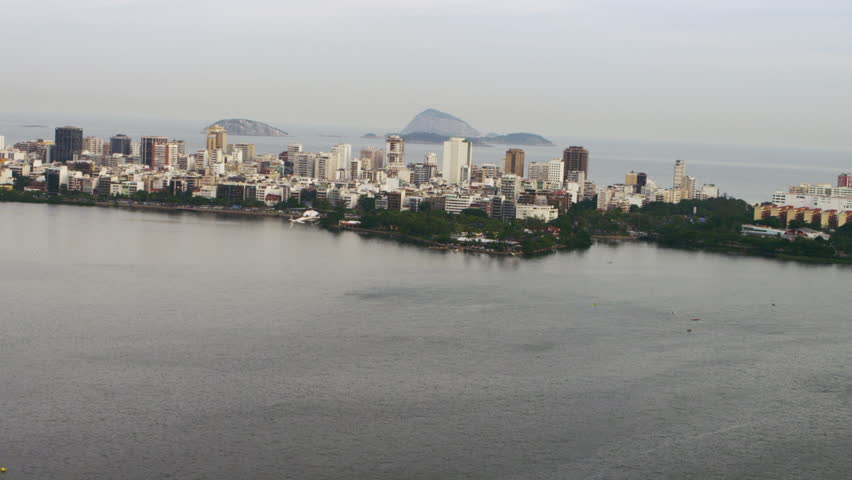 Aerial view of helicopter flying over Lagoa - Rio de Janeiro, Brazil.