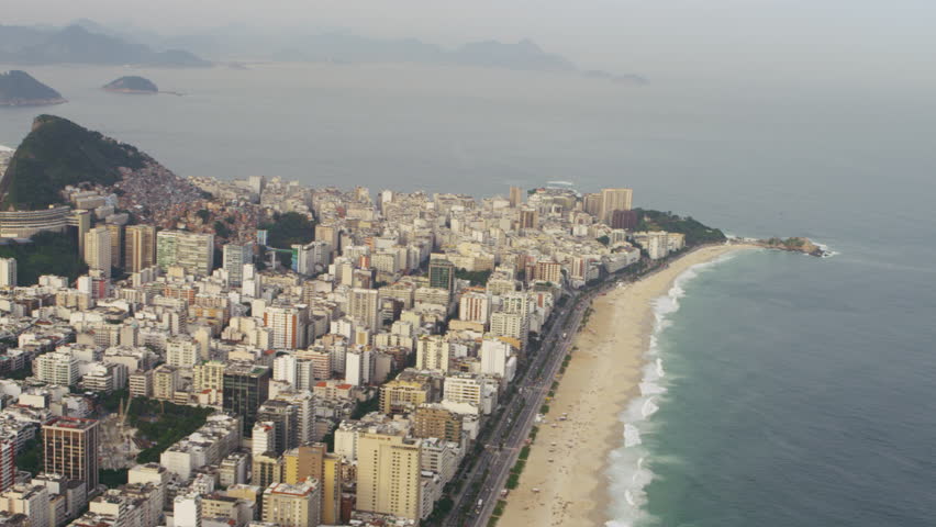 Aerial shot of shoreline and coast with Rio City.