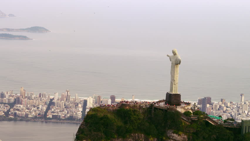 RIO DE JANEIRO, BRAZIL - CIRCA JUNE 2013: Aerial shot of tourists and Christ