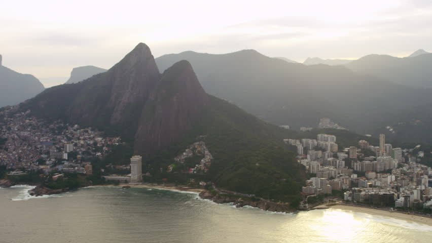 Aerial footage of coastline in Rio de Janerio.