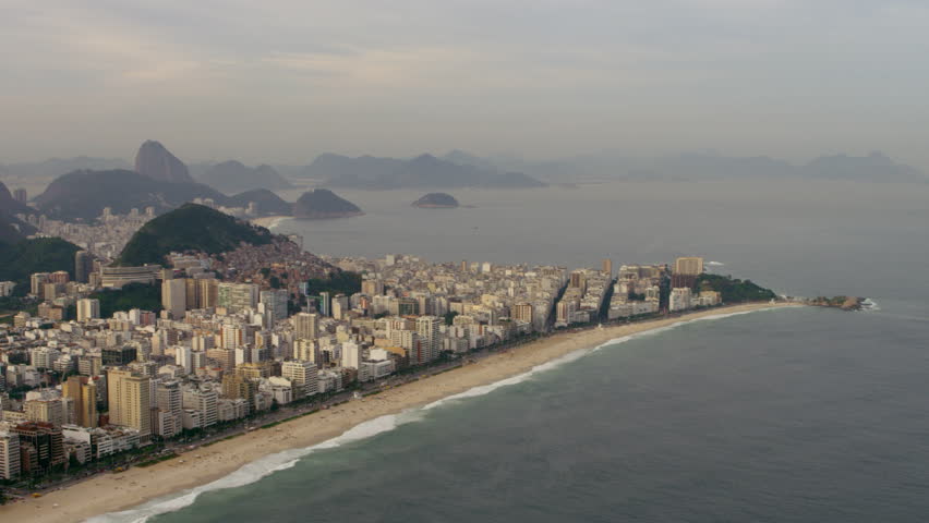 Aerial shot of open atlantic ocean and shoreline in Rio.