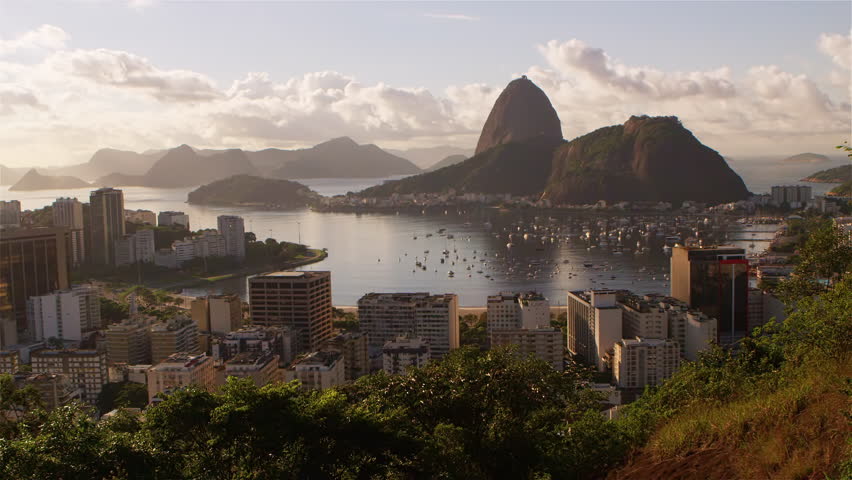 Static footage of Rio de Janeiro, Guanabara Bay, and Sugarloaf.