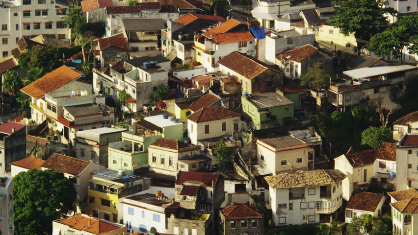 Static shot of rooftops in a favela in Rio De Janerio