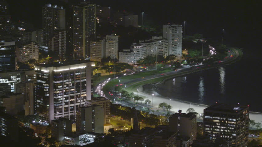 Time-lapse shot of Avenida Das Nacoes Unidas in downtown Rio De Janeiro at night
