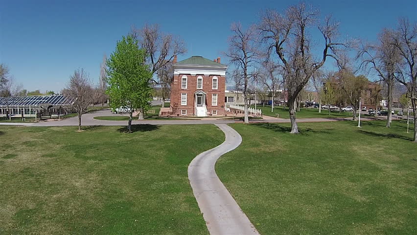 FILLMORE, UTAH - APR 2014: Aerial Historic Utah State Capital Fillmore. The Utah Territorial Statehouse built 1855. Utah becoming a territory in 1850, choose Fillmore as the territory