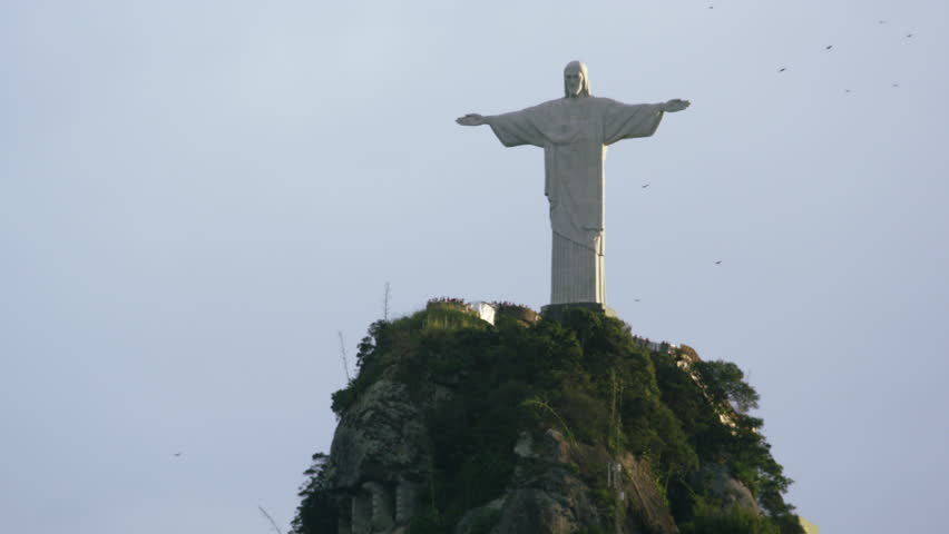 RIO DE JANEIRO, BRAZIL - JUNE: Slow pan distance shot of Christ the Redeemer