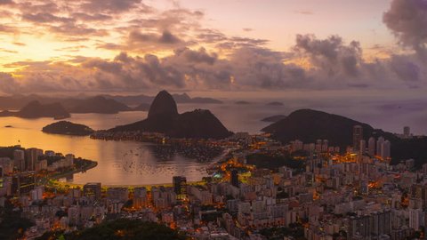 Sunrise time-lapse overlooking Rio de Janeiro and Sugarloaf Mountain.