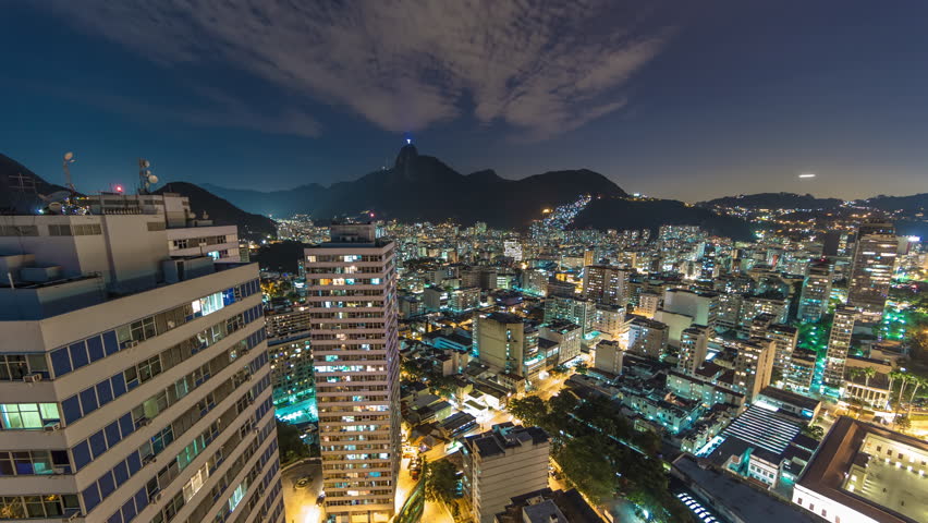 Night lapse of city from rooftop in Rio.