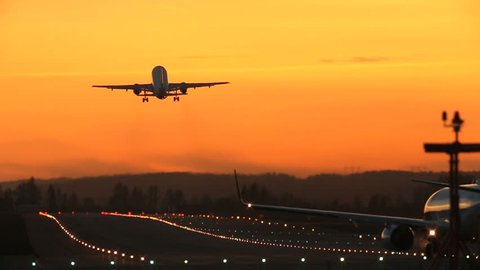 Airplane takeoff runway airport beautiful light