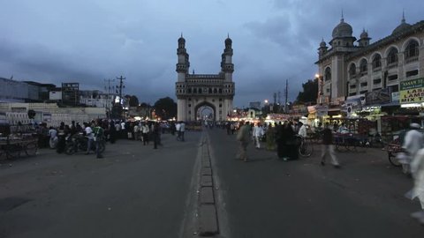INDIA - September 2011: Tilt up shot of Charminar, Hyderabad, Andhra Pradesh, India