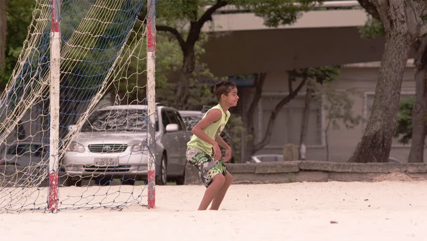 RIO DE JANEIRO, BRAZIL - JUNE 23: Slow motion - goalie blocks ball on June 23,