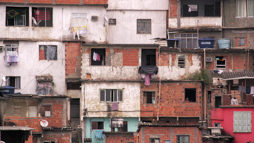 RIO DE JANEIRO, BRAZIL - JUNE 23: Panning shot of shantytown in Rio de Janeiro,