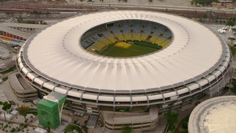 RIO DE JANEIRO, BRAZIL - JUNE: Aerial footage of Maracana Soccer Stadium - Rio de Janeiro, Brazil.: redactionele stockvideo