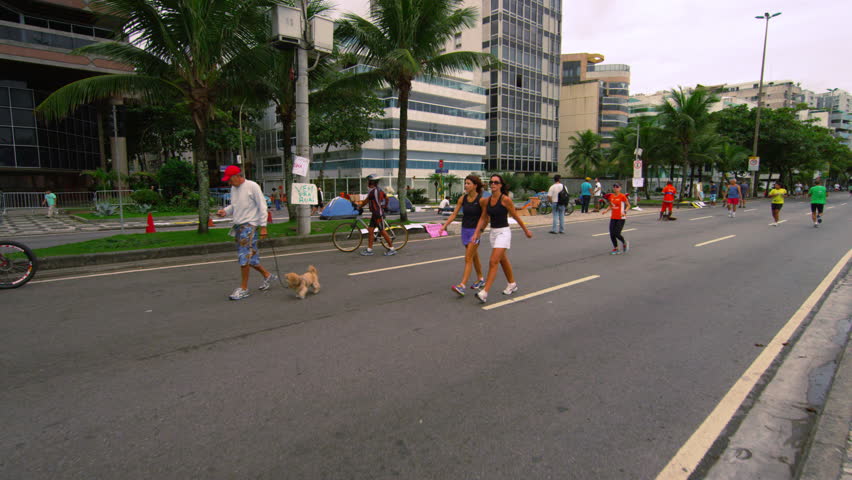 RIO DE JANEIRO, BRAZIL - JUNE 23: Slow dolly shot, people on street on Jun 23,