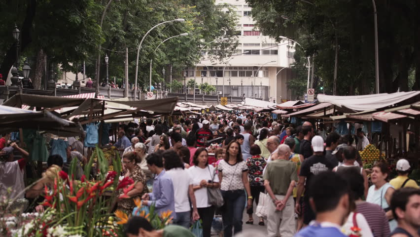 RIO DE JANEIRO, BRAZIL - JUNE 23: Slow motion, people walking at market on June