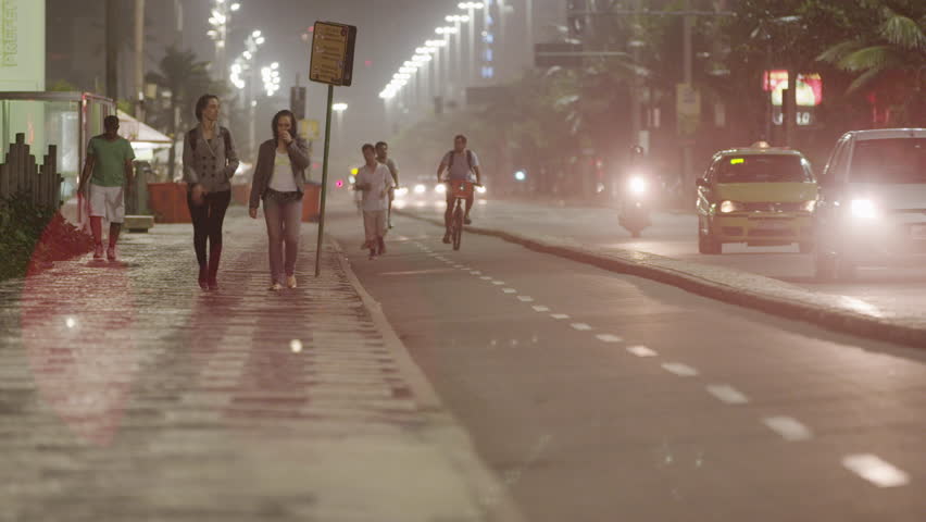 RIO DE JANEIRO, BRAZIL - JUNE: Static shot of biking lane and sidewalk in Rio.