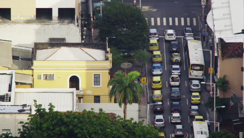 RIO DE JANEIRO, BRAZIL - JUNE: Looking down at cars moving across Rio