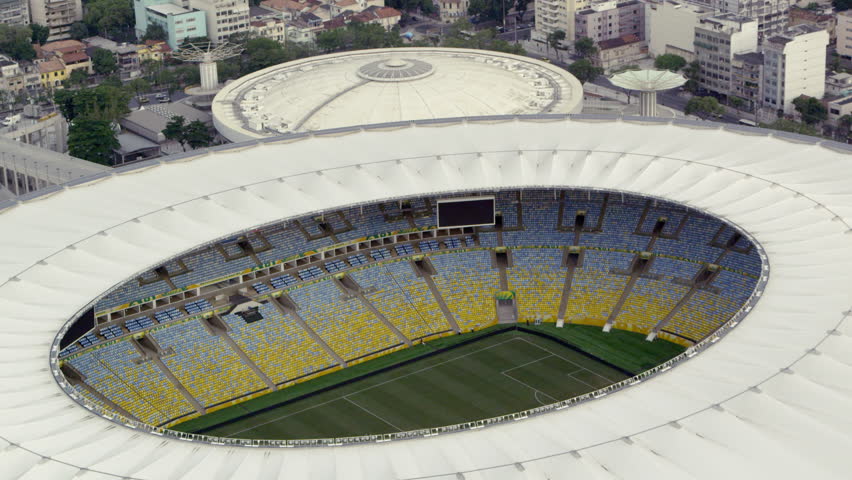 RIO DE JANEIRO, BRAZIL - JUNE: Aerial tracking footage of Maracana stadium