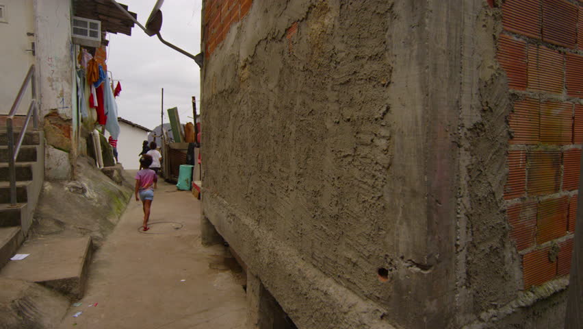 RIO DE JANEIRO, BRAZIL - JUNE 23: Slow dolly shot, children in favela, Jun 23,