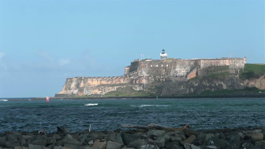 Morro Castle Fort across bay San Juan Puerto Rico. Castillo San Felipe del Morro also known as Fort San Felipe del Morro or Morro Castle, is a 16th-century citadel.