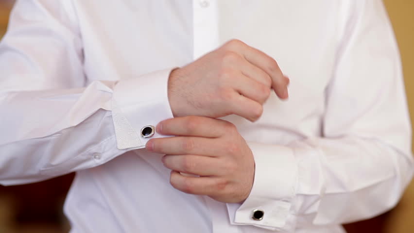 Man Wears White Shirt Cufflinks Stock 
