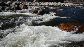 HD-video of River flowing over rocks with rapids, close-up