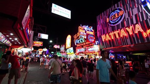 Thailand, Pattaya, 12 February 2014. Famous Walking Street by Night. Walking Street is a tourist attraction for night life.