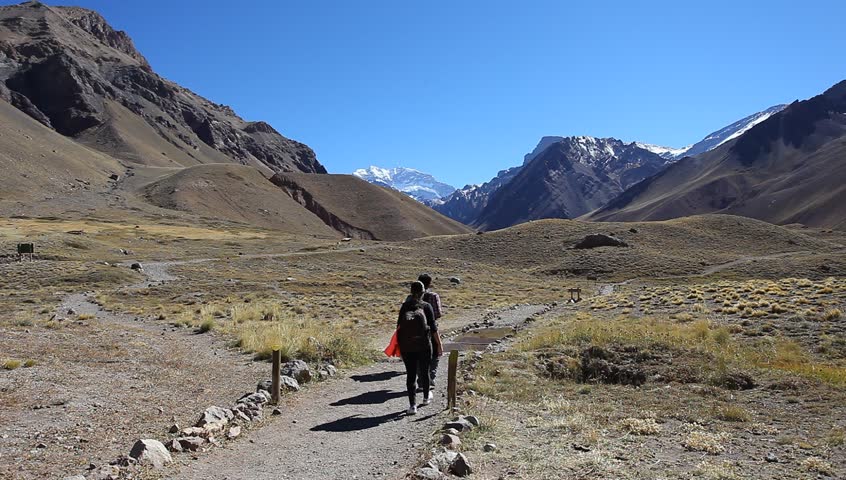 View of the South face of Aconcagua pick from the entrance of the park. Aconcagua Provincial Park, Mendoza, Argentina, South America. 