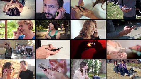 People using mobile smart phone montage
