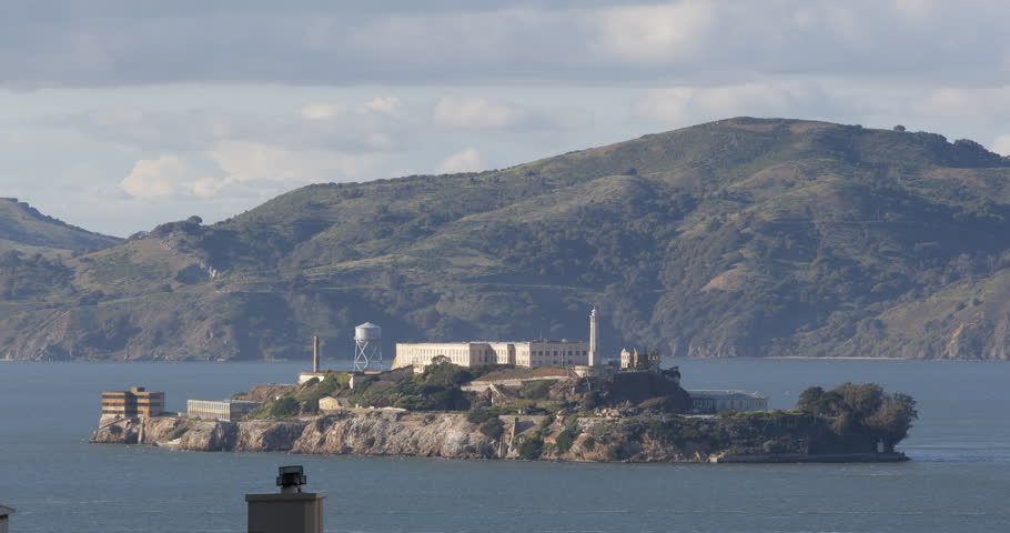 Alcatraz Island San Francisco Old Water Tower Landmark Federal Jail Prison USA ( Ultra High Definition, Ultra HD, UHD, 4K, 2160P, 4096x2160 )