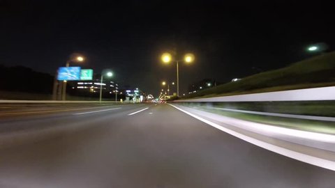 (DRIVER POV)Twilight drive wide view of Tokyo Bay Area