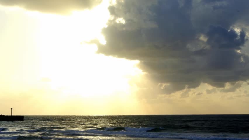 HD time lapse footage of evening dusk sky on Mediterranean sea.