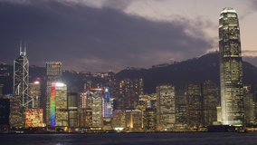time lapse video of victoria harbour at hong kong night.