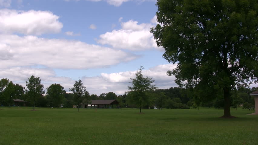 Pan of Park with Blue Sky