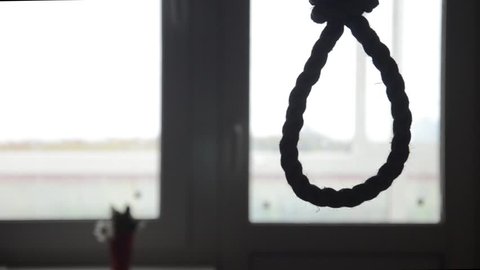 suicide, depressed man, gallows noose around his neck
