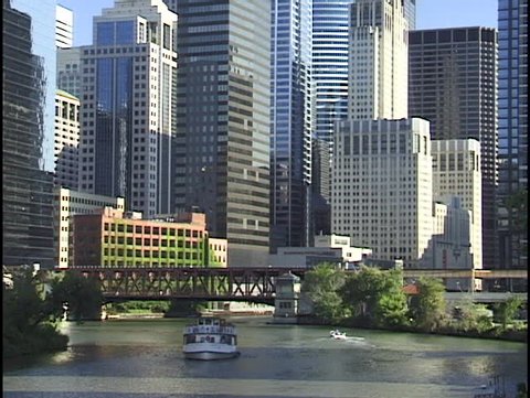 Chicago River with Tour Boat