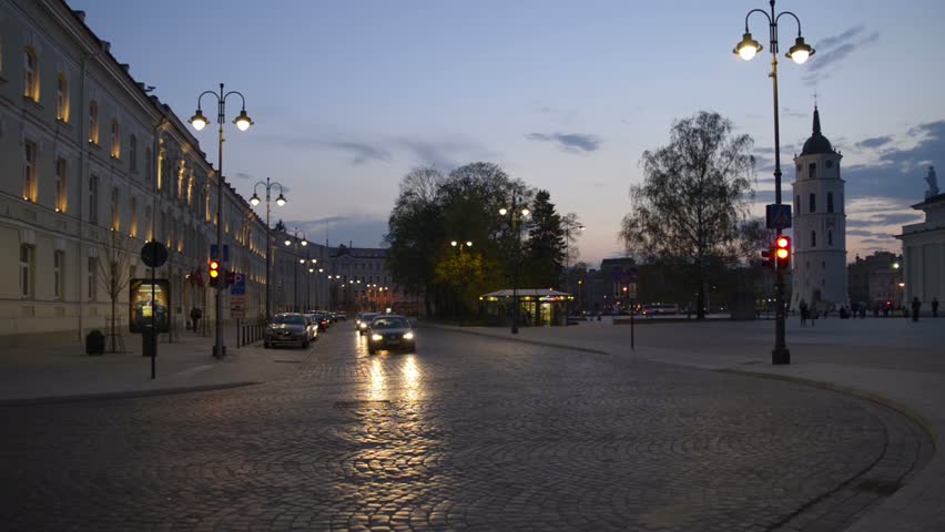 Vilnius, old town, night view.