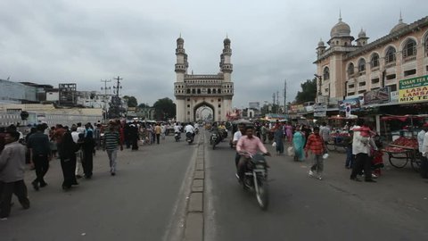 HYDERABAD - CIRCE 2011 Traffic near Char Minar in the evening on September 15th 2011 at the 400 year old historic charminar monument in Hyderabad, India.