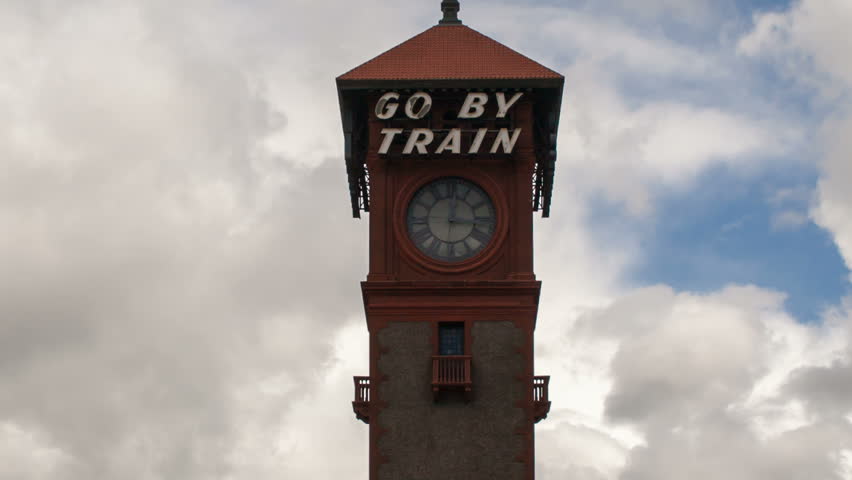 Historic Union Train Station in Old Town Portland Oregon Dramatic Clouds and Sky Timelapse 1920x1080