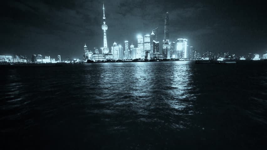 Shanghai bund at night,Brightly lit world financial center building. gh2_07011