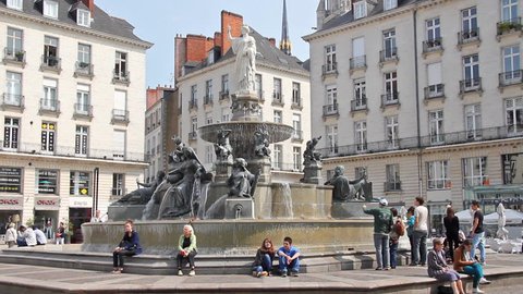 NANTES, FRANCE - JUNE 25. Fountain in the center of Nantes in France 25. june 2013.