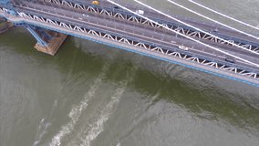 Aerial video footage of the Manhattan Bridge New York USA