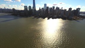 Aerial video of the New York Skyline and cityscape