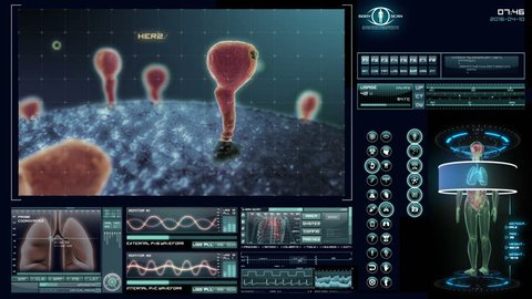 HER2/Neu receptor visualization . Futuristic medical application interface.