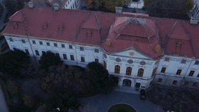 Baroque palace from above in motion